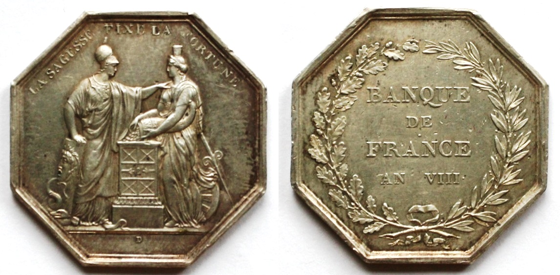  Frankreich Medaille AN VIII Bank / Sagesse Fortune Randpunze Öllampe - Silber 23,84 g / 36 mm vz   