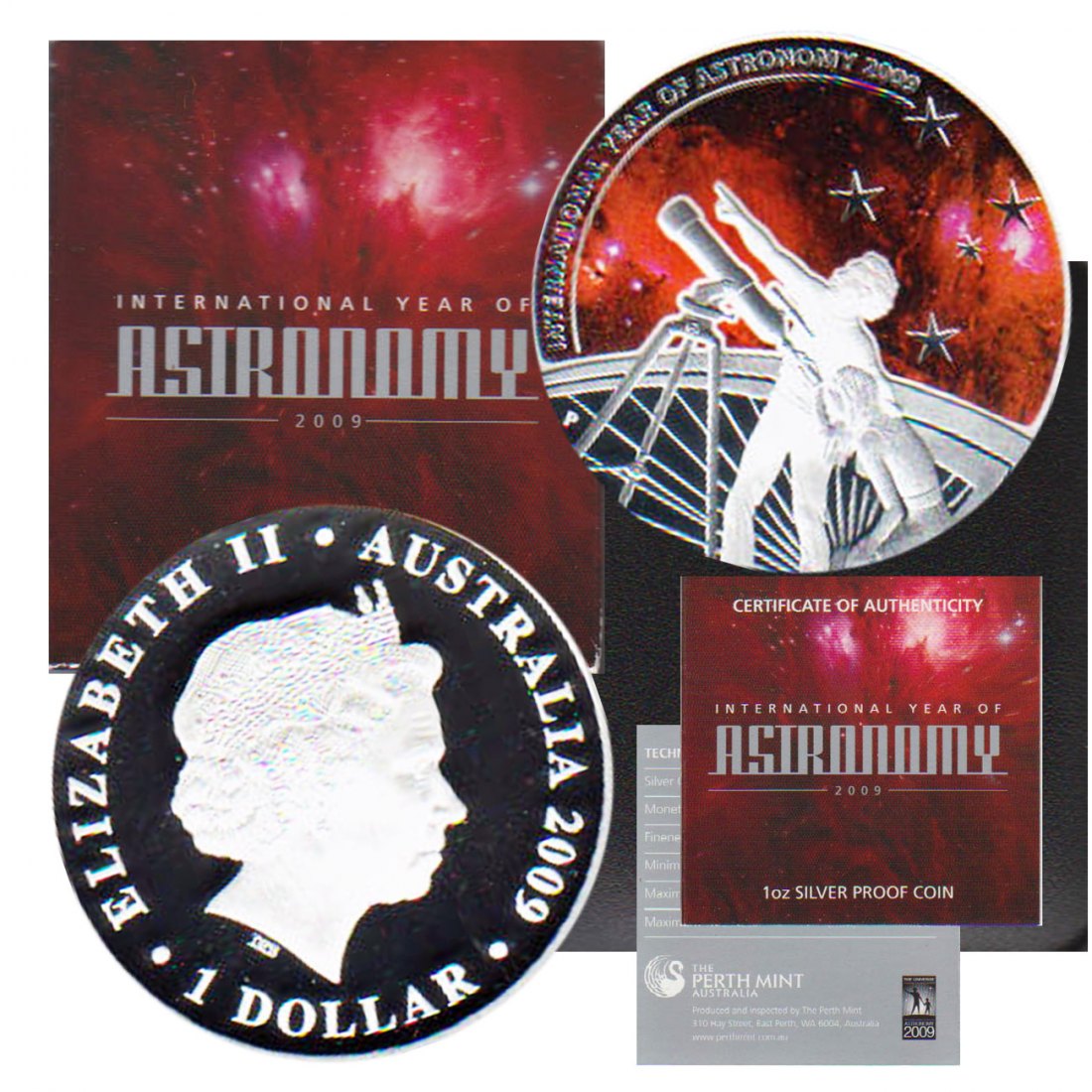 Australien 1$-Farb-Silbermünze *Jahr der Astronomie* 2009 *PP* 1oz Silber nur 7.500St!   