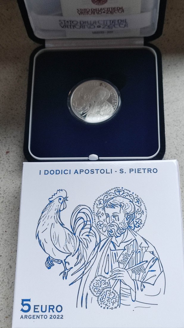  Vatikan 5 Euro Silber 2022 proof pp Die 12 Apostel - Hl. Petrus   