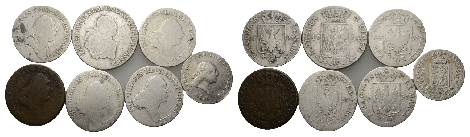  Preußen; Lot Kleinmünzen (7 Stück)   