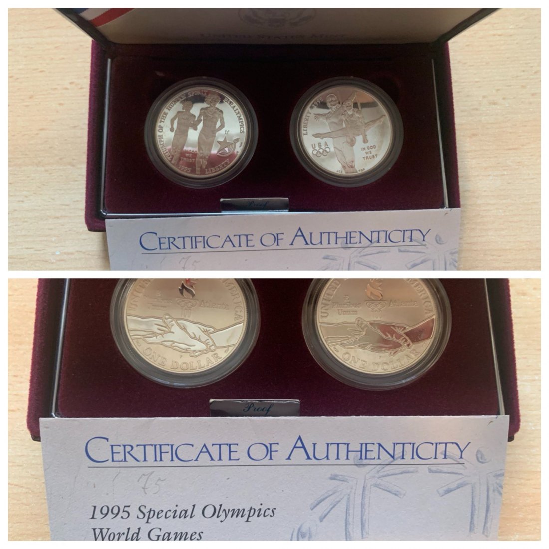  USA 1$ 1995 PP OLYMPISCHE WELTSPIELE 1996 IN ATLANTA BOX (2 Münzen)   