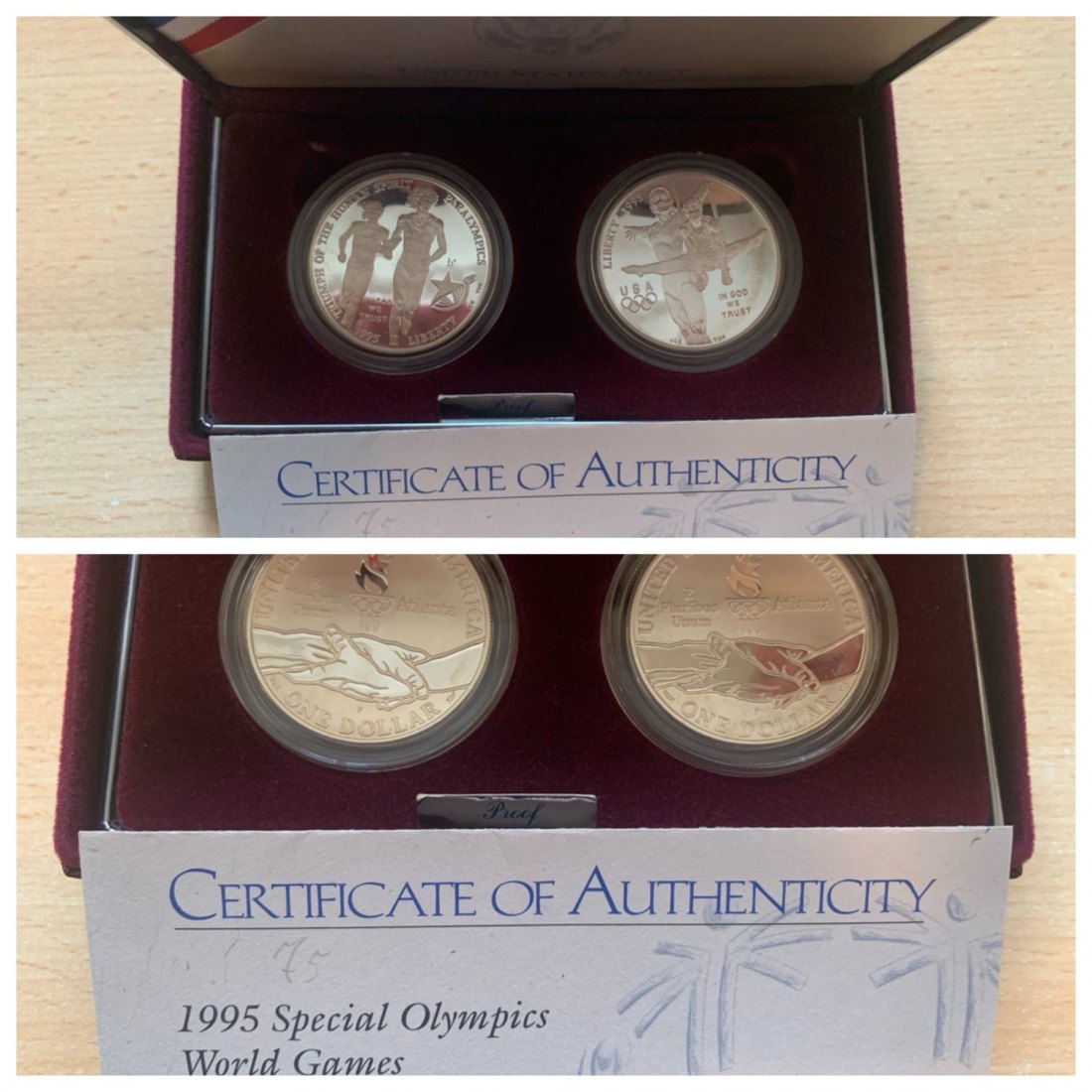 USA 1$ 1995 PP 1996 OLYMPICS WORLD GAMES ATLANTA BOX (2 coins)