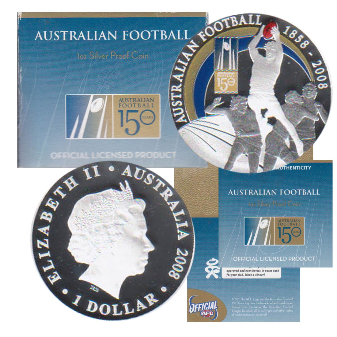  Australien 1$-Farb-Silbermünze *150 Jahre Australian Football* 2008 *PP* 1oz Silber nur 12.500St!   
