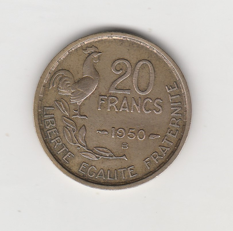  20 Francs Frankreich 1950  B   einzeilig   (N015)   