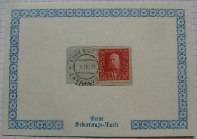  1917-03-06, „Meine Geburstags-Marke”, Gedenkpostkarte mit Mi AT-BA 104A   