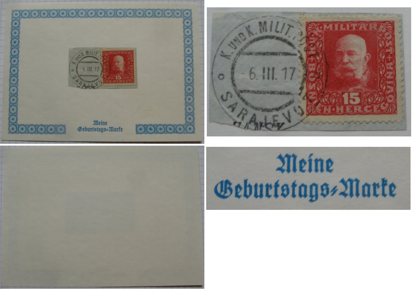  1917-03-06, „Meine Geburstags-Marke”, Gedenkpostkarte mit Mi AT-BA 104A   