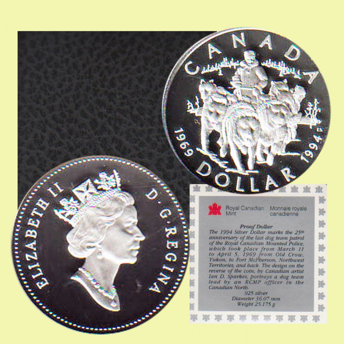  Kanada 1$-Silbermünze *25. Jahrestag der letzten Huskystreife* 1994 *PP*   