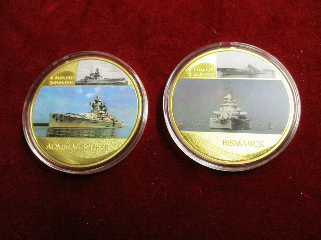  2 Medaillen Deutsche Schlachtschiffe mit Zertifikat / MF2   