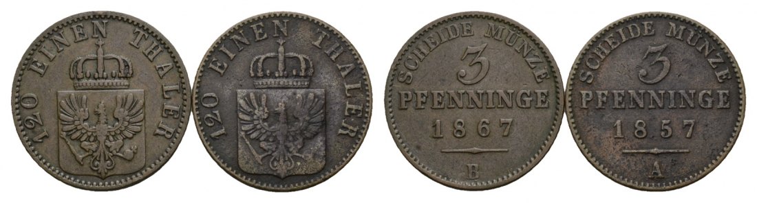  Altdeutschland; 2 Kleinmünzen 1867/1857   