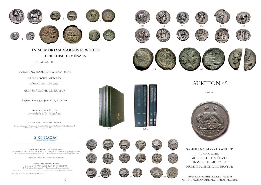  M & M GMBH Weil am Rhein 45 (2017) Sammlung WEDER -Griechische Münzen ,Römische Münzen   
