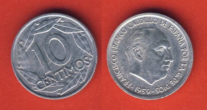  Spanien 10 Centimos 1959   