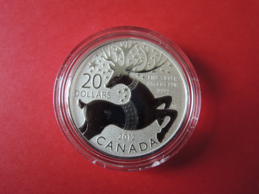 1 Ex.-CANADA 20 Dollar-Silber - 2012 -„Happy Holidays - (Rentier)“mit Zertifikat   