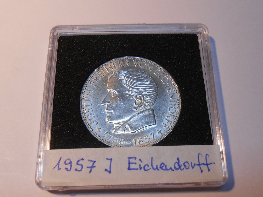 Deutschland Silber, 5 DM 1957 J   100. Todestag Joseph Freiherr von Eichendorff   