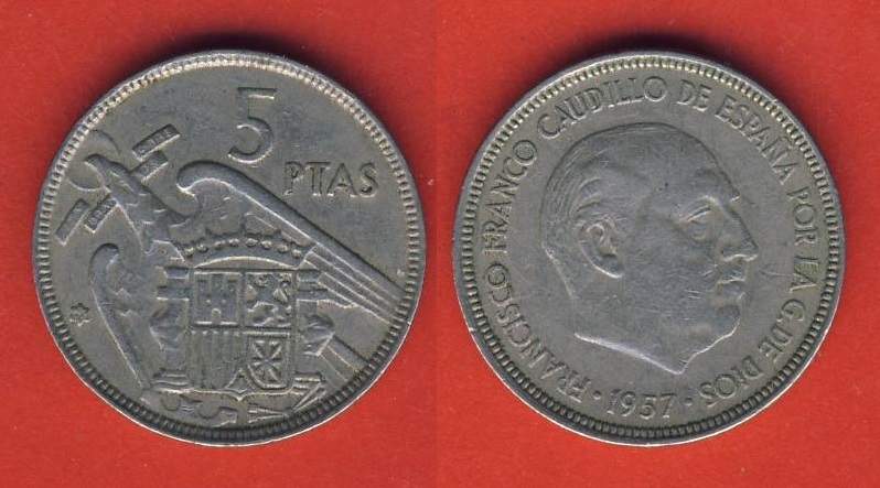  Spanien 5 Peseten 1957 (*65)   