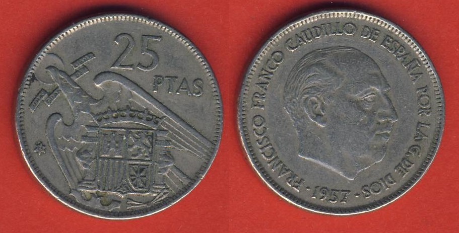  Spanien 25 Peseten 1957 (*75)   