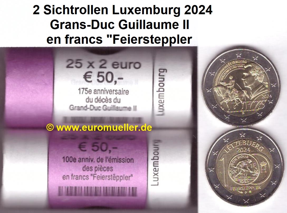 Luxemburg 2x Rolle 2 Euro Gedenkmünze 2024...Guillaume und Feiersteppler   