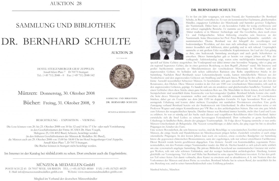  M & M GMBH Weil am Rhein 28 (2008) Sammlung MITTELALTER und Bibliothek Dr. Bernhard SCHULTE   