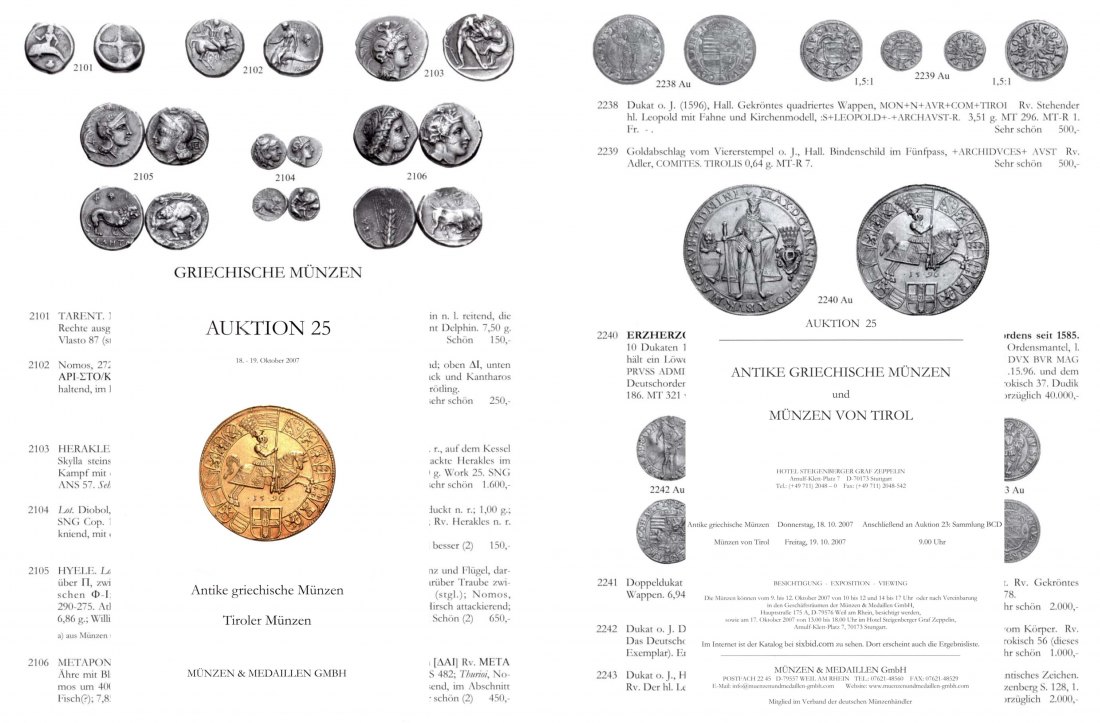  M & M GMBH Weil am Rhein 25 (2007) Antike Griechische Münzen ,Sammlung Tiroler Münzen   