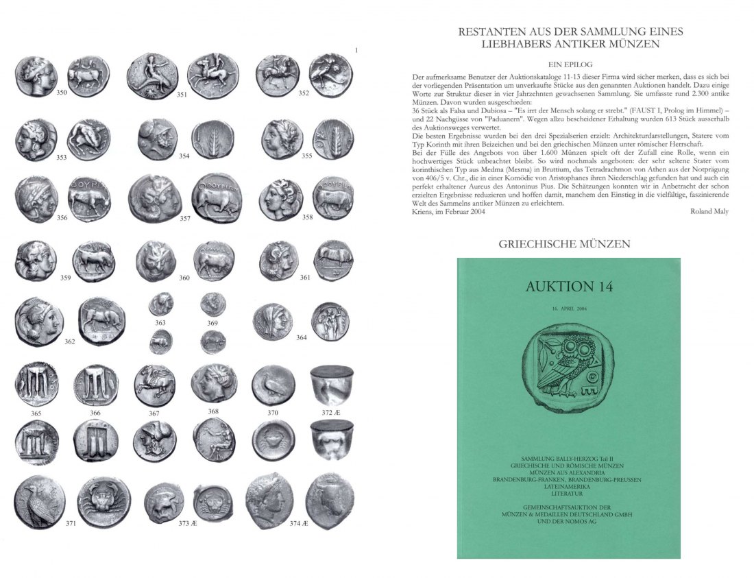  M & M GMBH Weil am Rhein 14 (2004) Griechische und Römische Münzen ,Sammlung BALLY - HERZOG Teil 2   