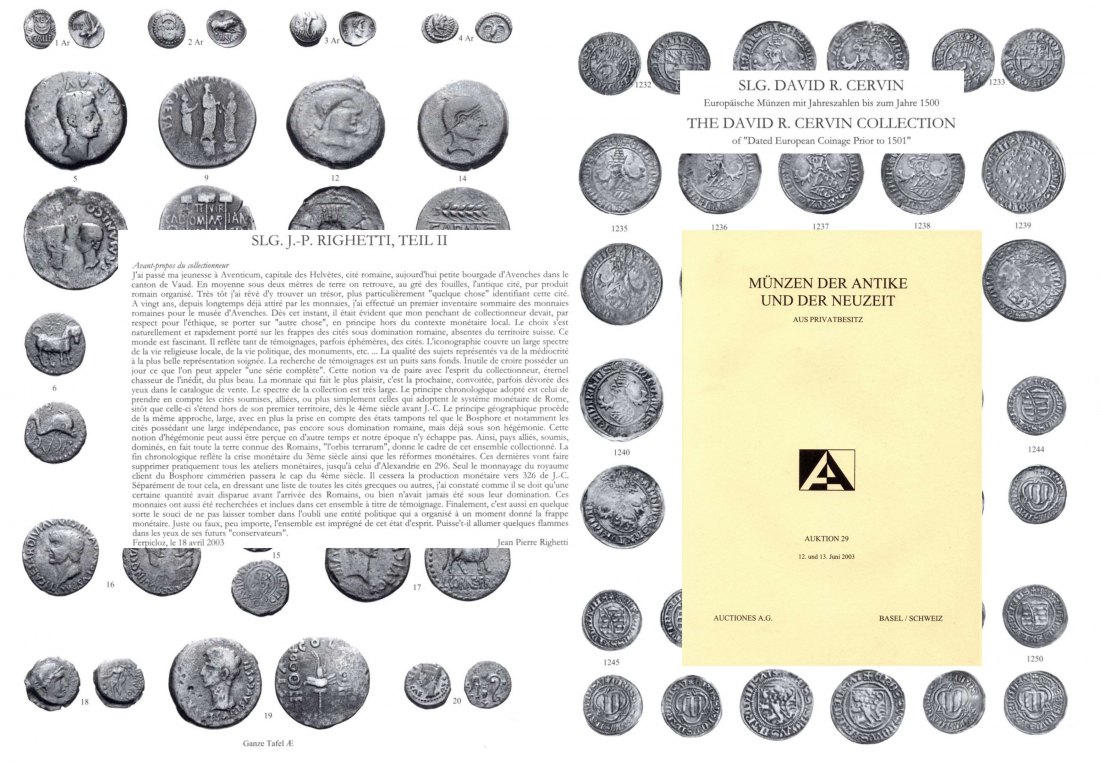  Auctiones AG (Basel) 29 (2003) Sammlung Righetti Teil 2 Europäische Münzen mit Jahreszahlen bis 1500   