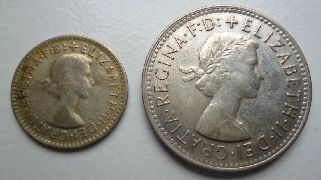  Australien 1 Shilling 1959 und 3 Pence 1959 gekröntes Wappen   
