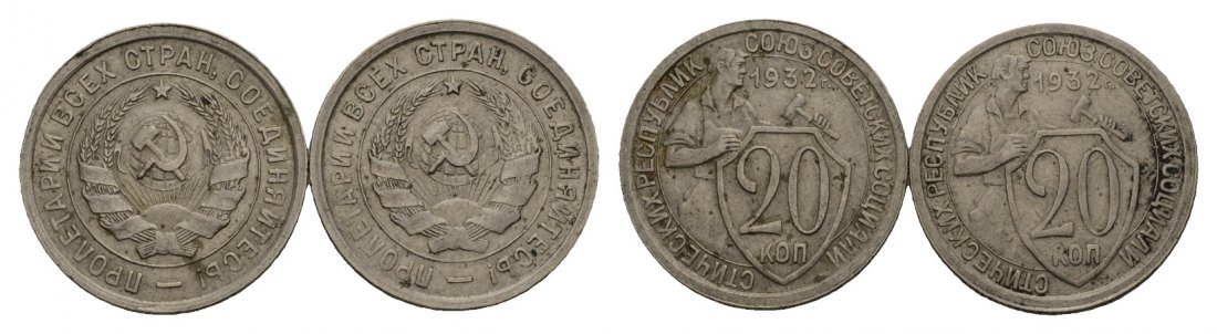  Ausland; Russland; 2 Kleinmünzen; 20 Kopeken 1932   