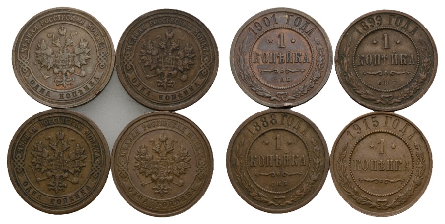  Ausland; Russland; 4 Kleinmünzen; 1 Kopeke 1901/1899/1888/1915   