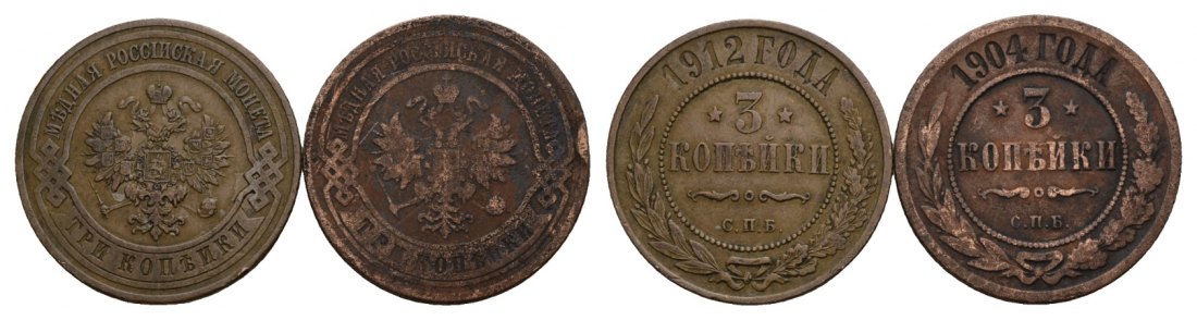  Ausland; Russland; 2 Kleinmünzen; 3 Kopeken 1912/1904   