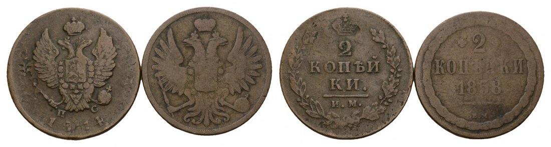  Ausland; Russland; 2 Kleinmünzen; 2 Kopeken 1814/1858   