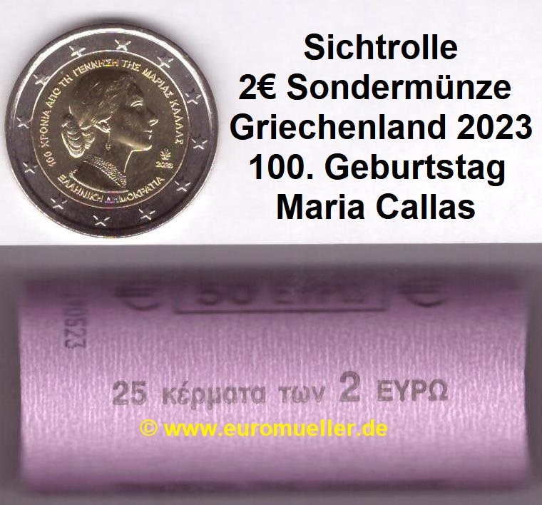 Griechenland Rolle...2 Euro Gedenkmünze 2023...Maria Callas   