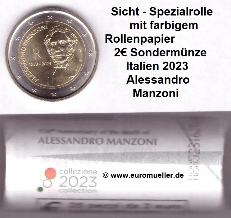 Italien Special-Rolle...2 Euro Gedenkmünze 2023...A. Manzoni   