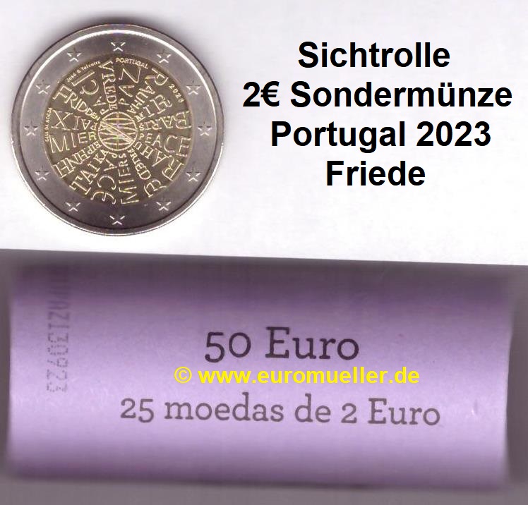 Portugal Rolle...2 Euro Gedenkmünze 2023...Friede   