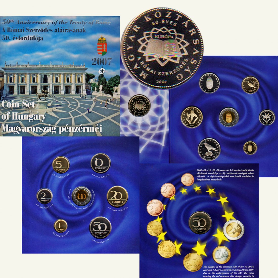  KMS Ungarn *50 Jahre Römische Verträge* 2007 mit 50-Forint-Sondermünze nur 5.000St!   