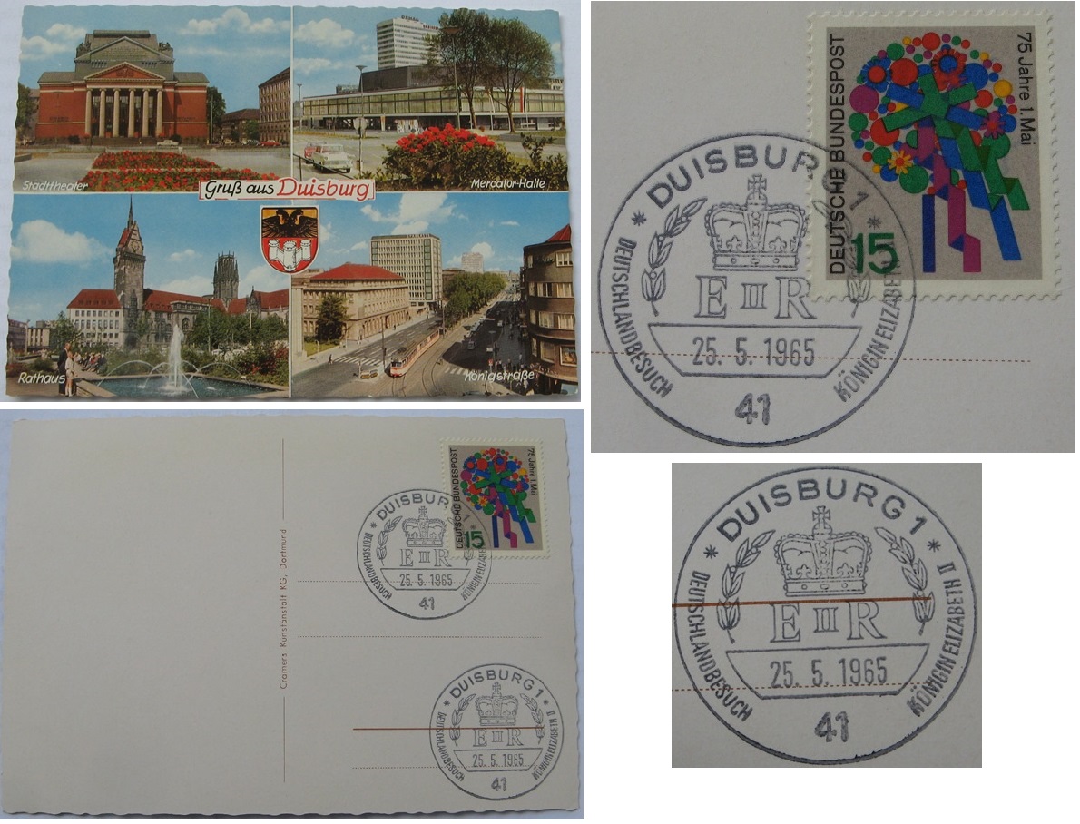  1965-Deutschland,Duisburg-Besuch Königin Elisabeth II-Gedenkpostkarte mit Sonderpoststempel   