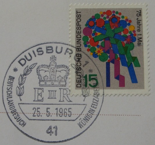  1965-Deutschland,Duisburg-Besuch Königin Elisabeth II-Gedenkpostkarte mit Sonderpoststempel   