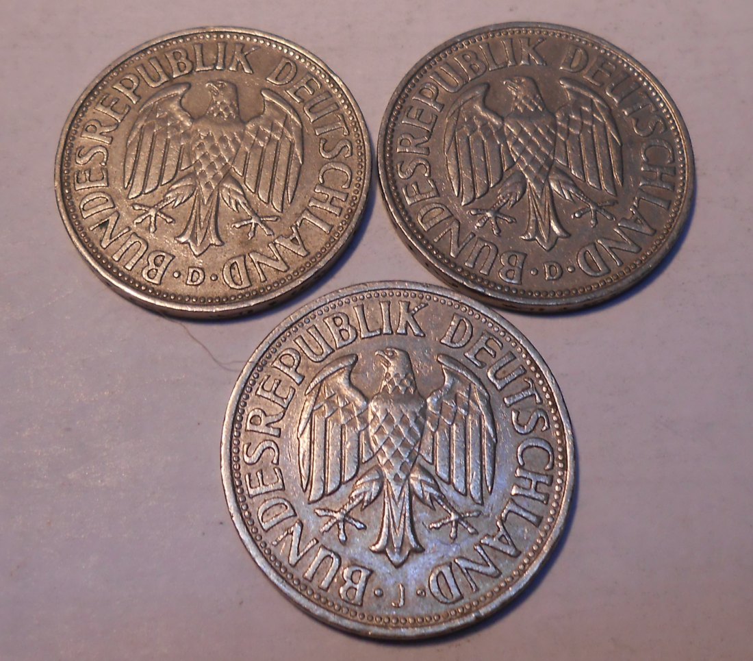  M.139. BRD 3er Lot, 1 Mark 1955D + 1964D + 1967J   