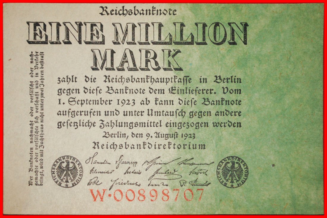  * EINE SEITE: DEUTSCHLAND ★ 1000000 MARK 1923 uKFR KNACKIG  W·00898707!★OHNE VORBEHALT!   