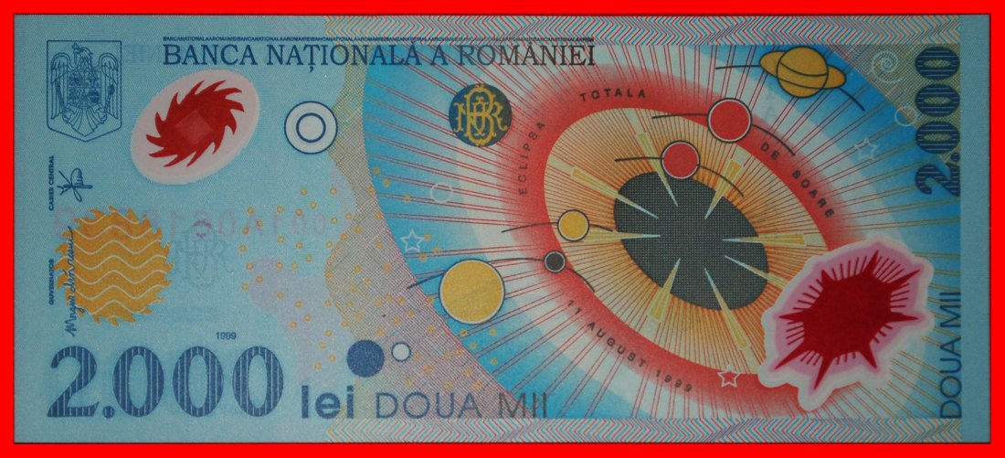  * AUSTRALIA POLYMER:ROMANIA★2000 LEI 1999 001A DIAMOND RING OF SOLAR ECLIPSE★LOW START ★ NO RESERVE!   