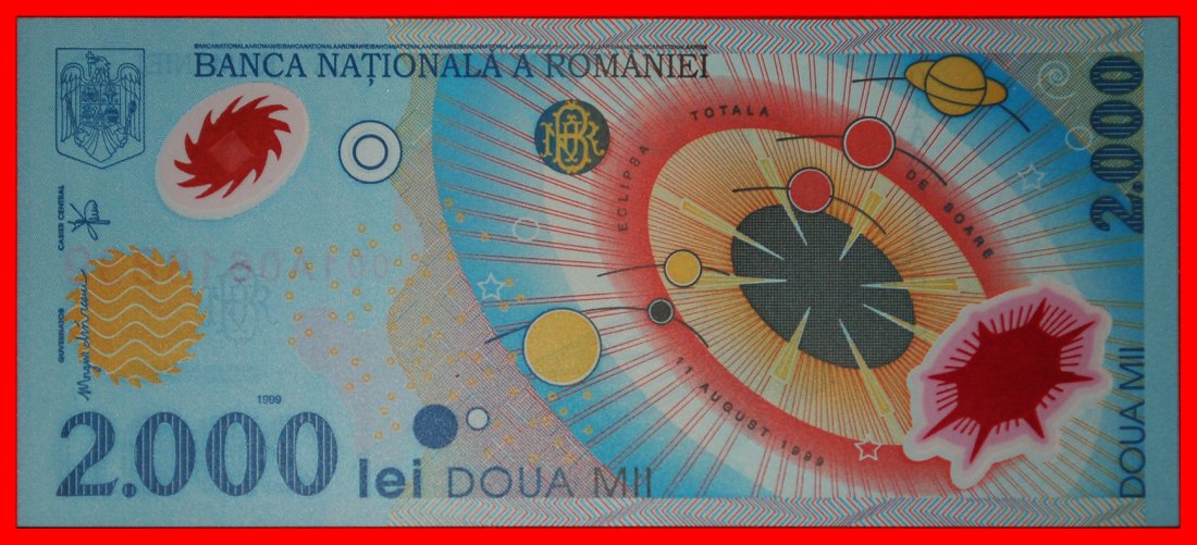 * AUSTRALIA POLYMER:ROMANIA★2000 LEI 1999 001A DIAMOND RING OF SOLAR ECLIPSE★LOW START ★ NO RESERVE!