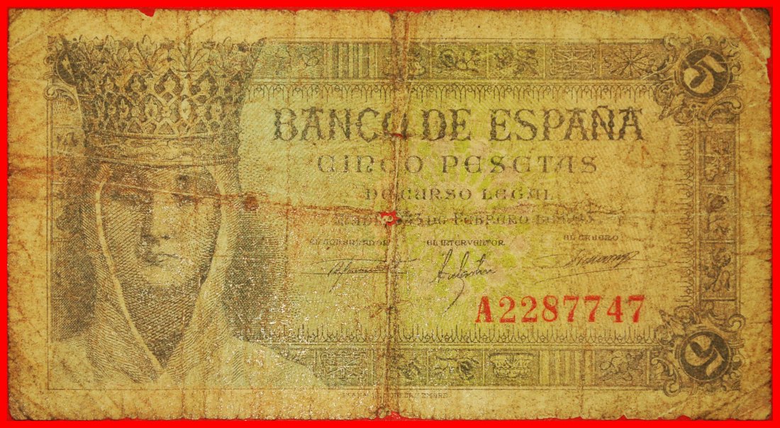  * GOLD MEDAL 1856: SPAIN ★ 5 PESETAS 1943 ISABELLA THE CATHOLIC (1474-1504)★LOW START ★ NO RESERVE!   