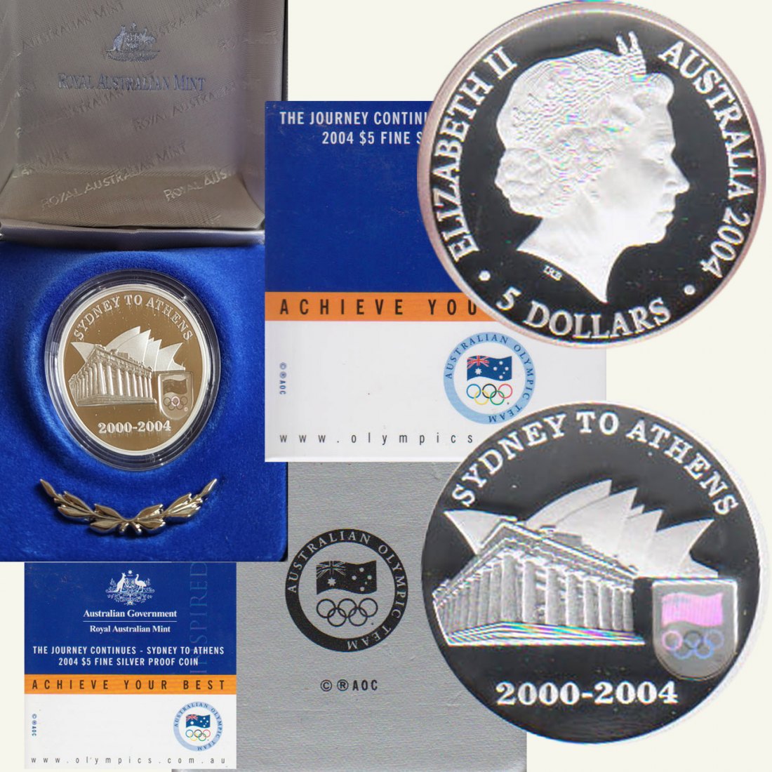  Australien 5$-Silberm Olymp. Athen 2004 PP mit Hologr. + Ehrenspange 36,31g nur 14.350St!   