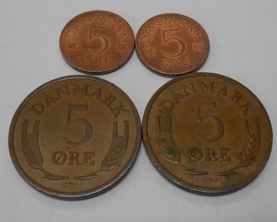  TK66 Dänemark 4er Lot, 5 Öre 1969 1970 1973 1982   