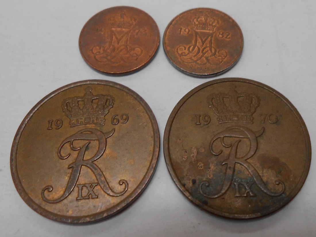  TK66 Dänemark 4er Lot, 5 Öre 1969 1970 1973 1982   