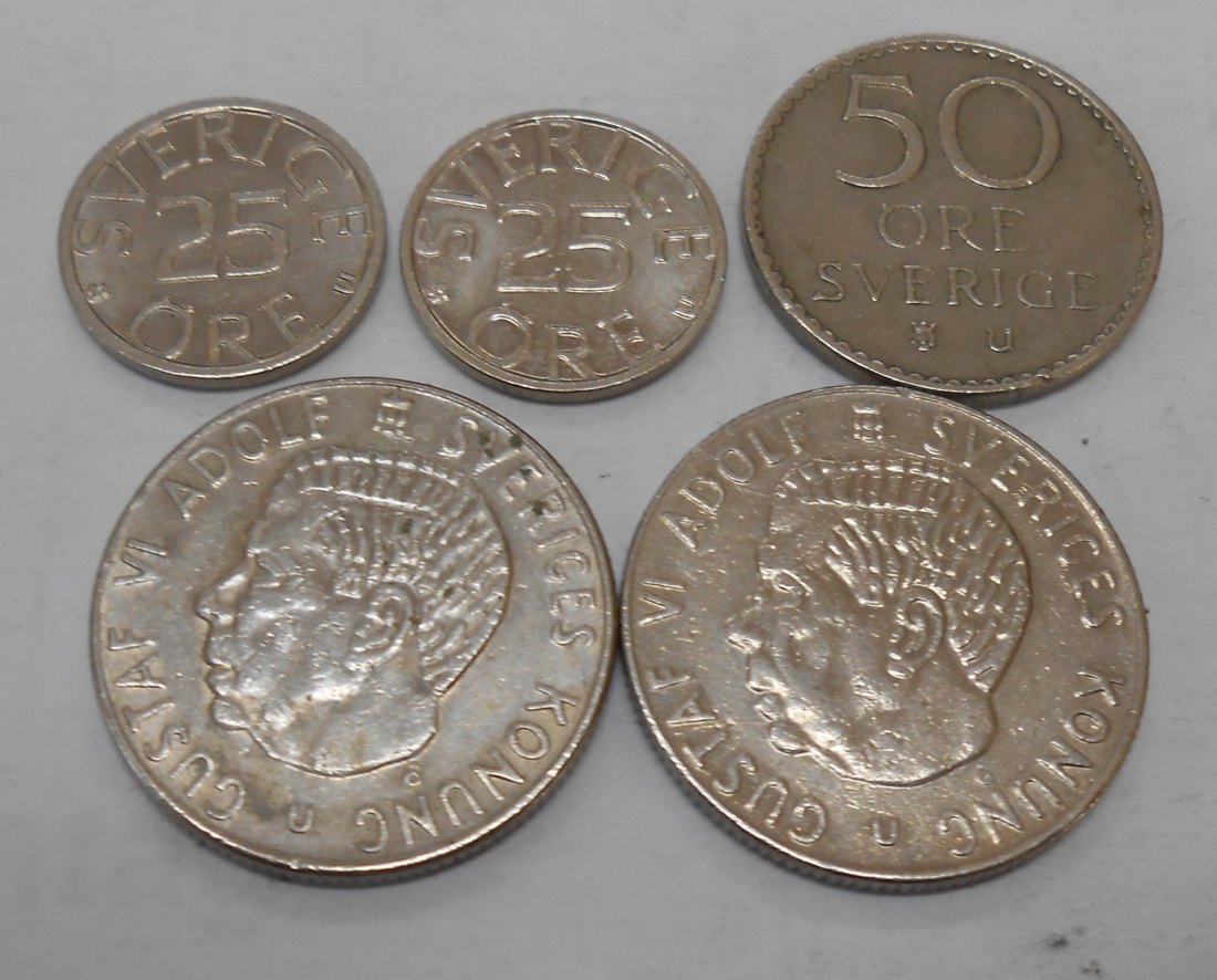  TK68 Schweden 5er Lot, 25 Öre 1978 1982, 50 Öre 1973, 1 Krone 1972 1973   