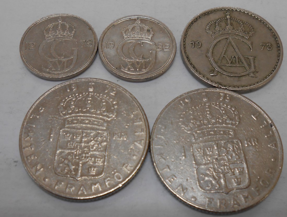  TK68 Schweden 5er Lot, 25 Öre 1978 1982, 50 Öre 1973, 1 Krone 1972 1973   