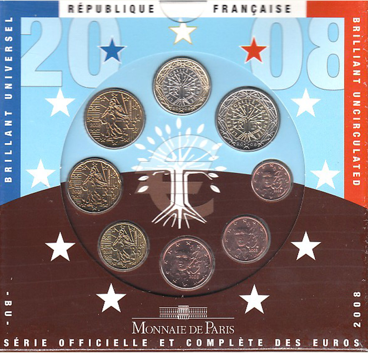  Offiz. Euo-KMS Frankreich 2008 3 Münzen nur in den offiz. Foldern nur 50.000St!   