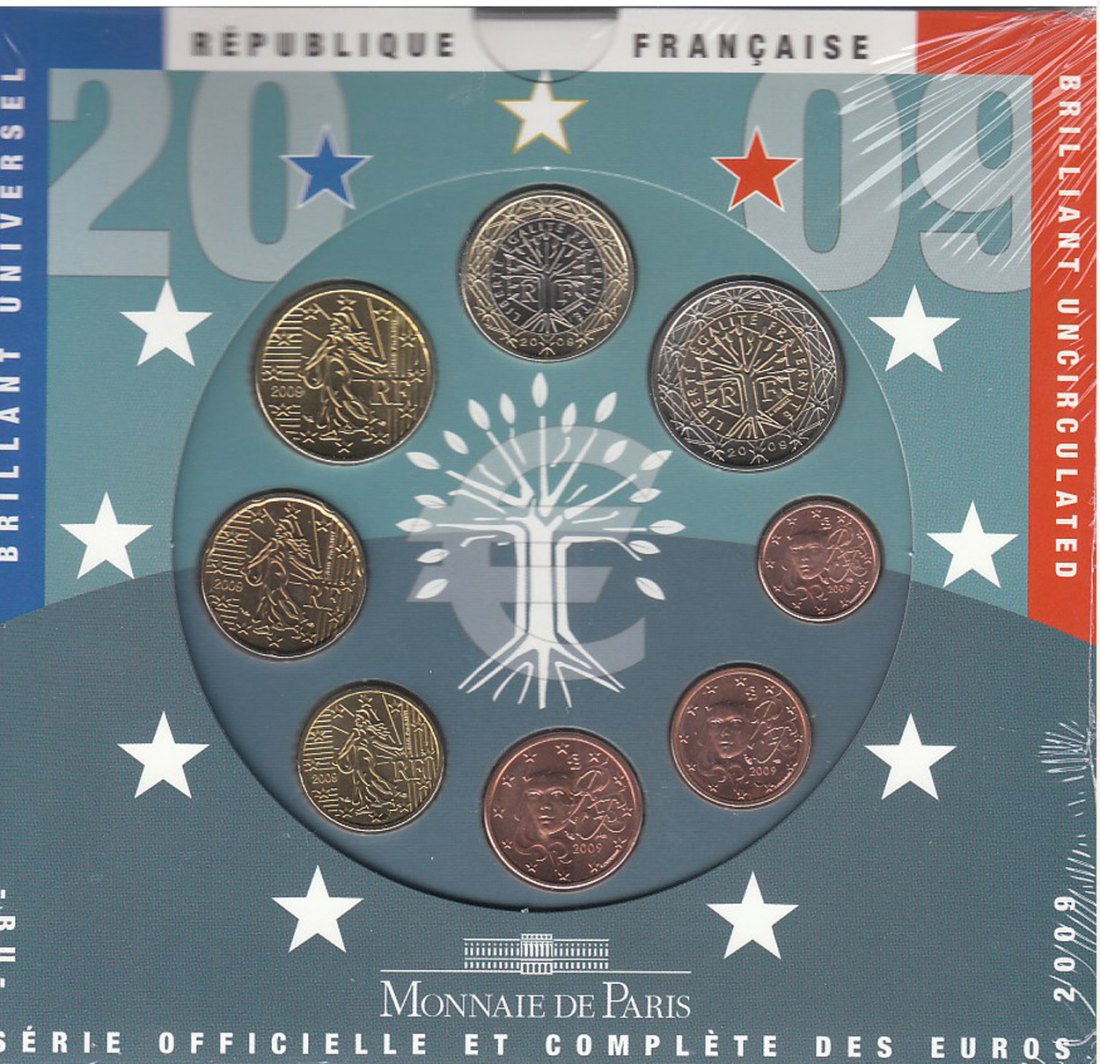  Offiz. Euo-KMS Frankreich 2009 3 Münzen nur in den offiz. Foldern nur 47.323St!   