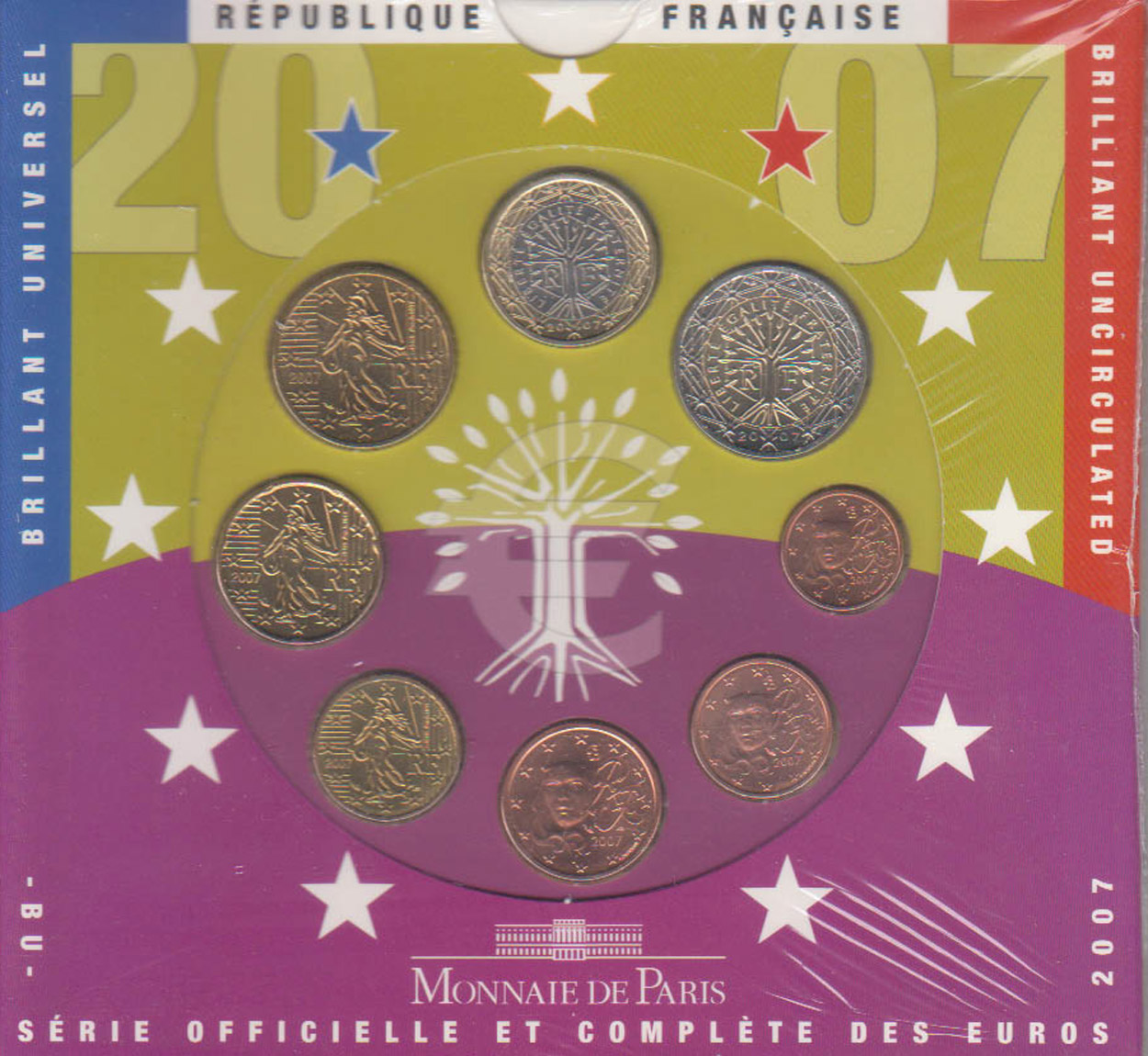  Offiz. Euo-KMS Frankreich 2007 3 Münzen nur in den offiz. Foldern nur 49.976St!   