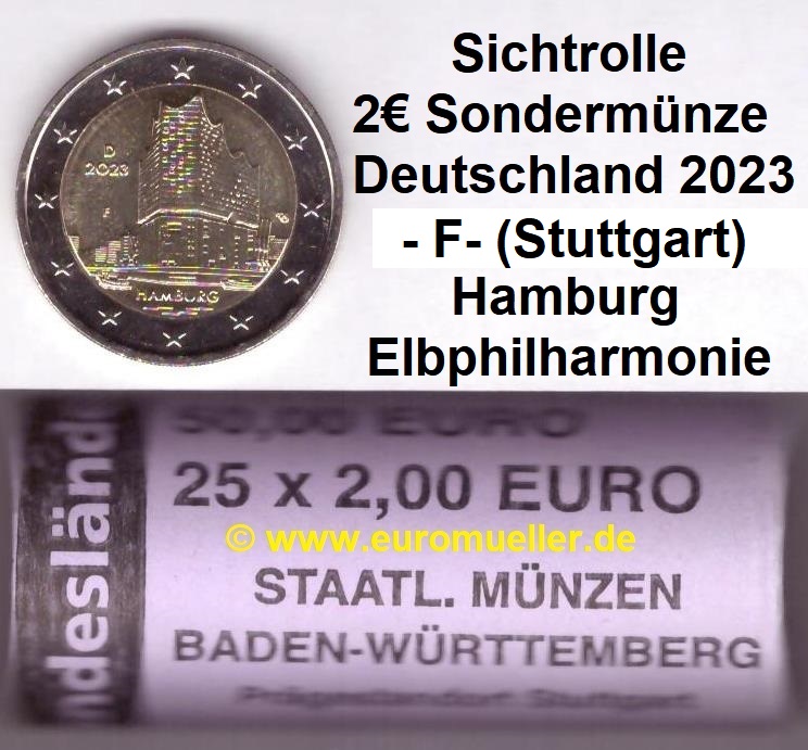 Deutschland Sichtrolle 2 Euro Gedenkmünze 2023...Hamburg...-F-   