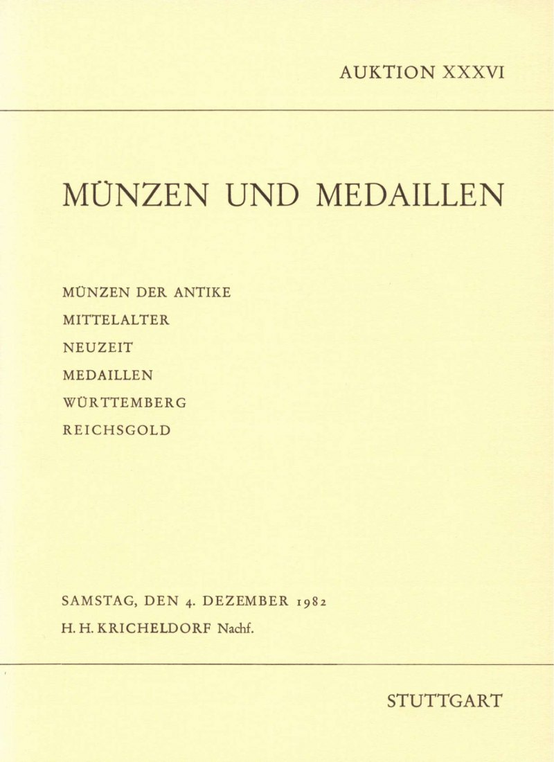  Kricheldorf (Freiburg) 36 1982 Antike ua. Griechische Welt ,Neuzeit ua. Medaillen ,Württemberg   